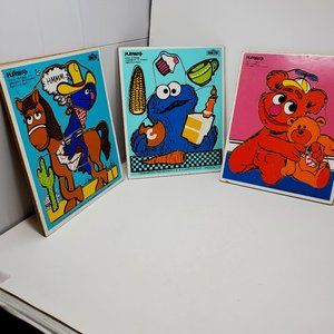 Playskool Bundle of 3 Wooden Puzzles. Cookie Monster, Fozzie, and Grover.